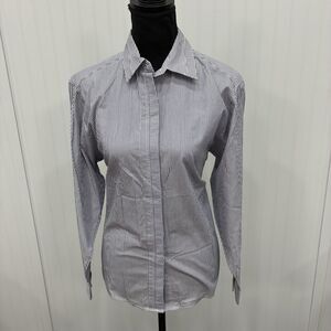 Foxcroft Women's Size 4 Blue / White Striped Long Sleeve Button-Front Shirt